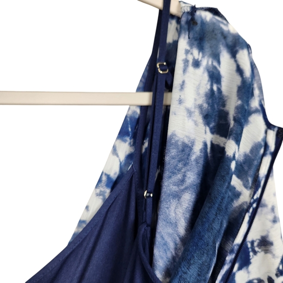 Calvin Klein Tie Dyed Wrap Maxi Dress Blue White Wedding Evening Womens Size 8 - Picture 13 of 16